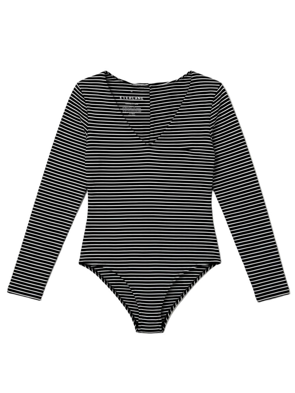 Everlane Black White Stripe Long Sleeve V Neck Bodysuit Extra Small
